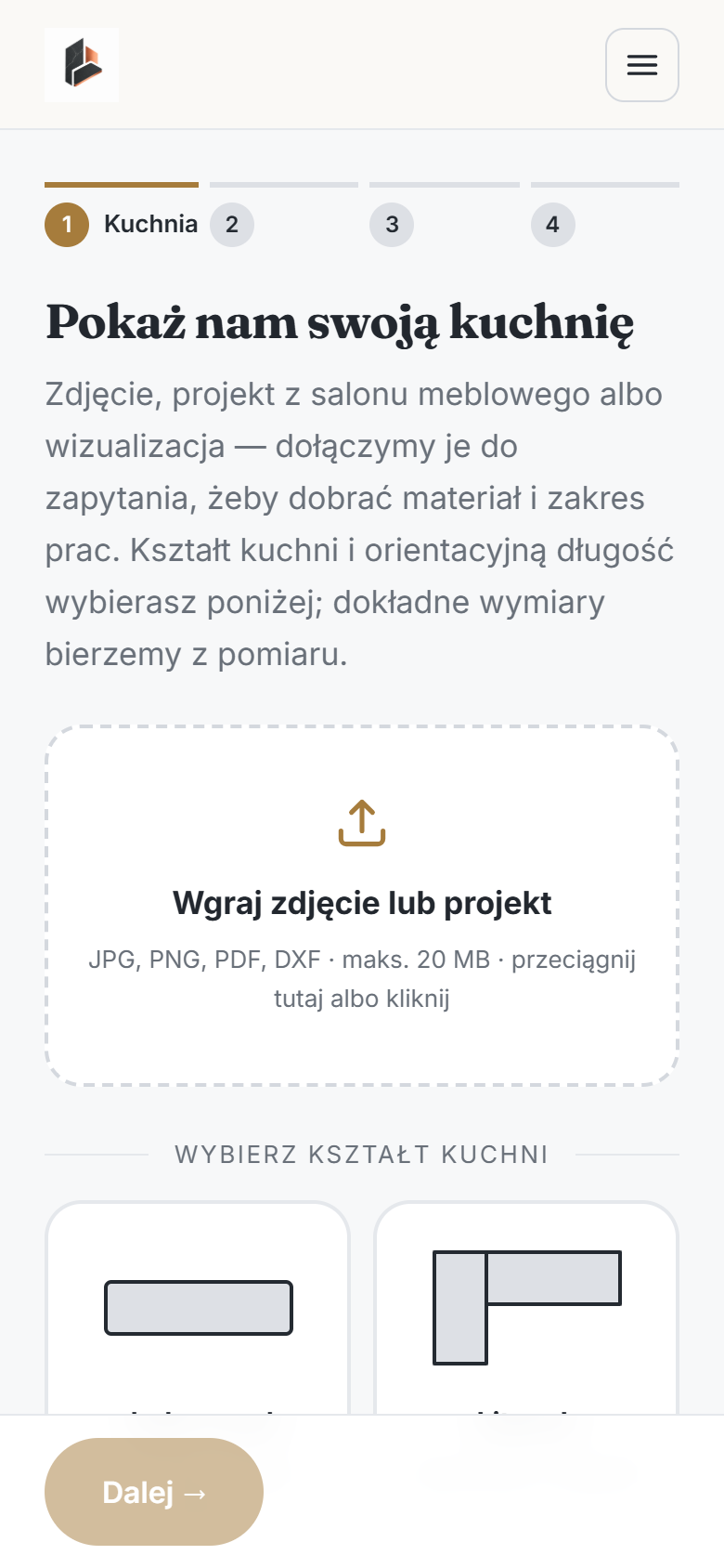 Kreator wyceny: wgrywanie zdjęcia kuchni