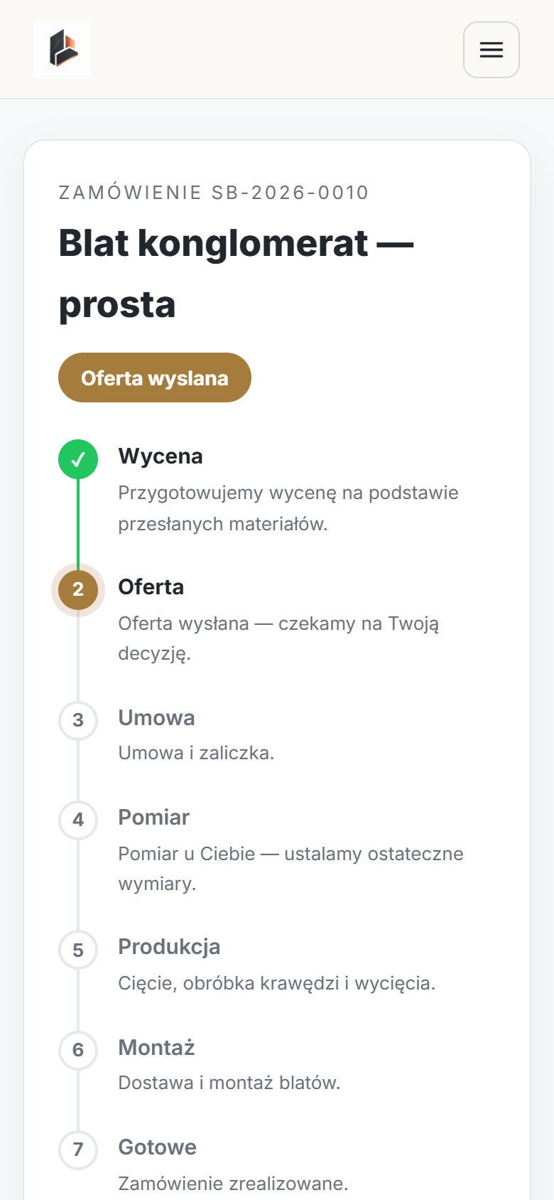 Strona śledzenia zamówienia na telefonie